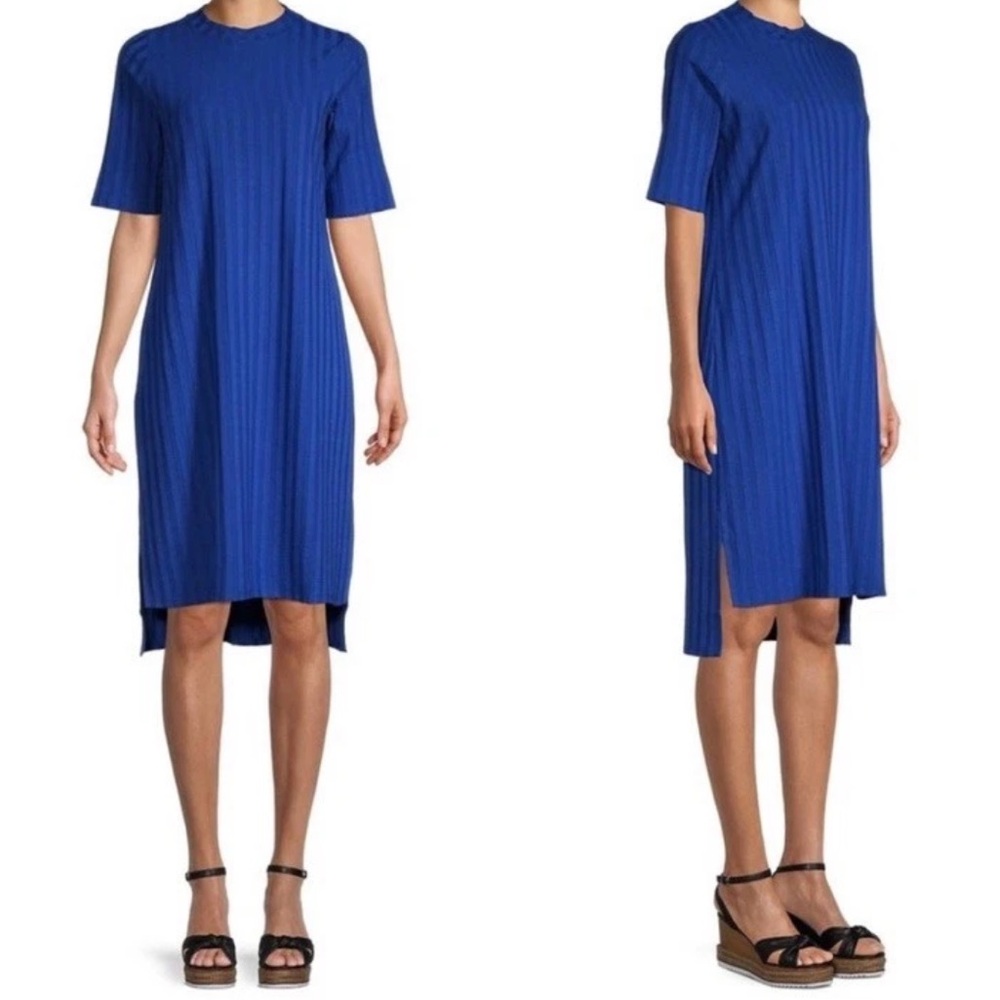 Eileen Fisher Ribbed Blue High Low Casual Tee Dress.‎ Size XS/TP